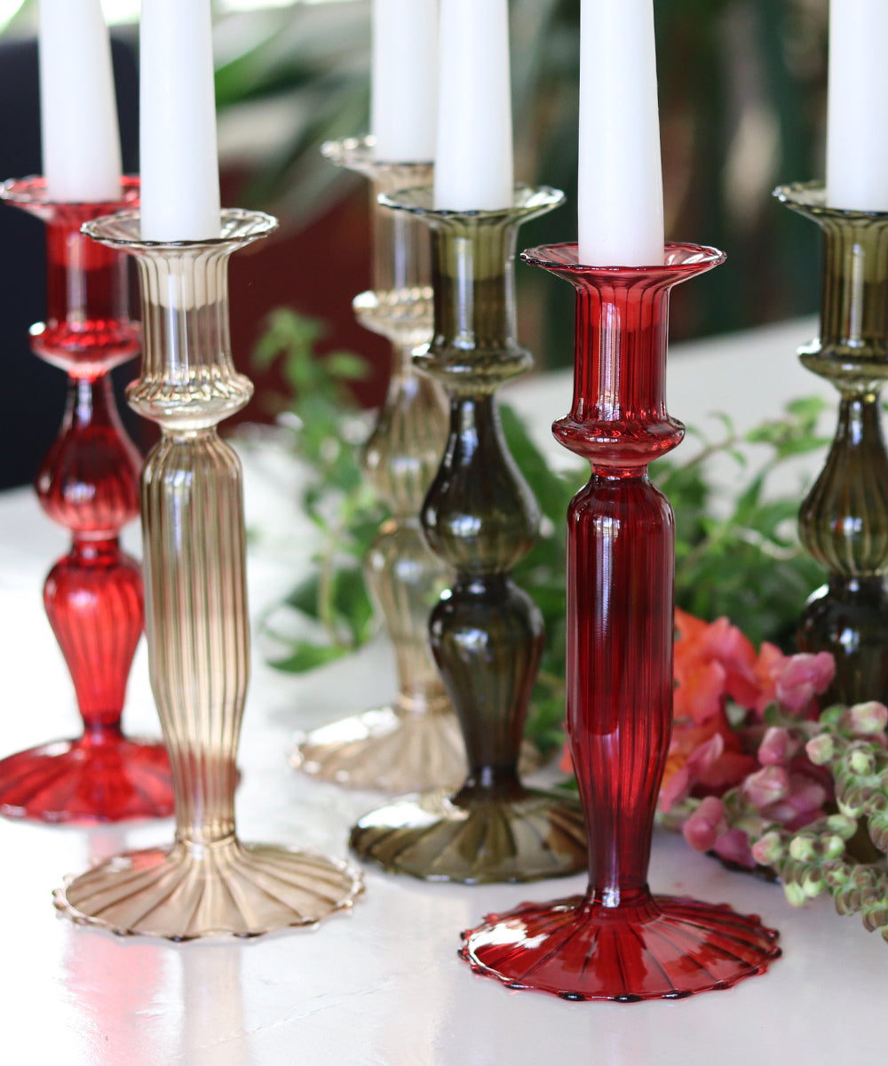 Karakum Glass Candle Holders Cosy Autumn/Winter - Ivory/Red/Brown - Set of 6