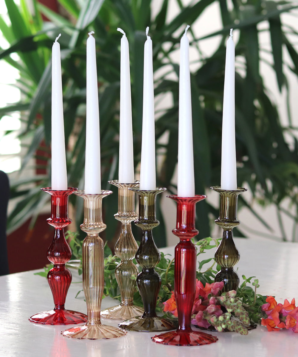 Karakum Glass Candle Holders Cosy Autumn/Winter - Ivory/Red/Brown - Set of 6