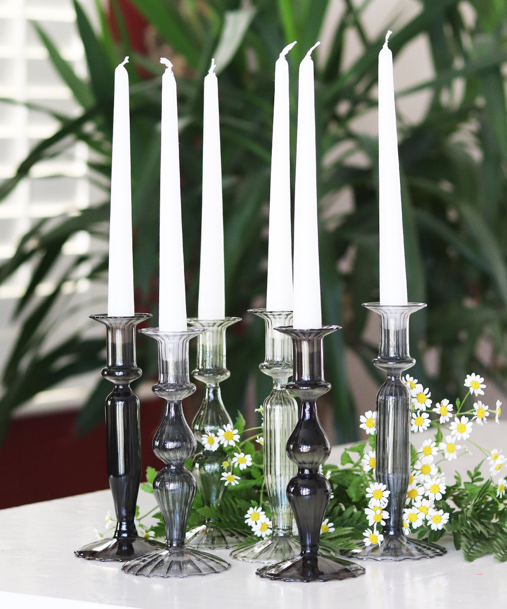 Karakum Glass Candle Holders - Grey/Back - Set of 6