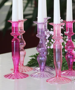 Karakum Glass Candle Holders - Pink/Cerise/Lilac - Set of 6