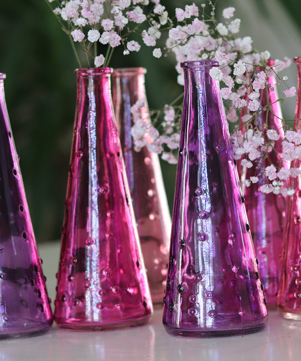 Karakum Glass Vase With Pink Dots - Pink/Cerise/Lilac - Set of 6