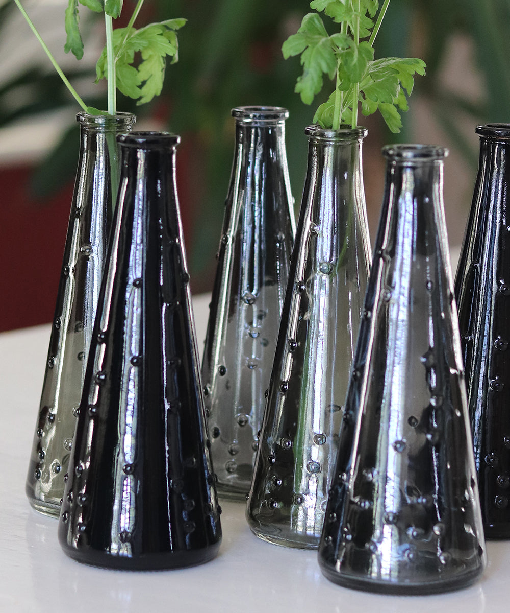 Karakum Glass Vase With Grey Dots - Grey/Black - Set of 6