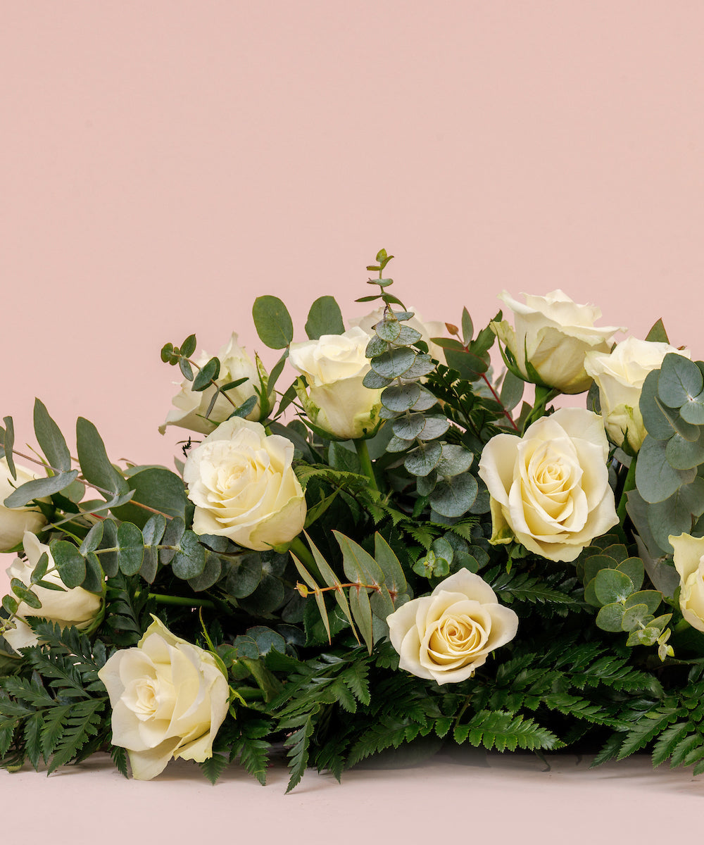 White Roses Funeral Spray | Lamber De Bie – Lamber De Bie Flowers