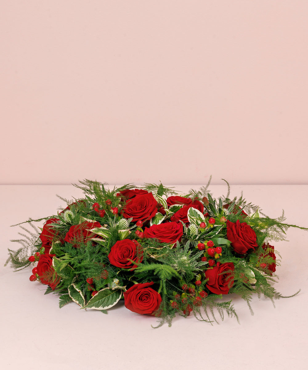 Red Roses Funeral Wreath