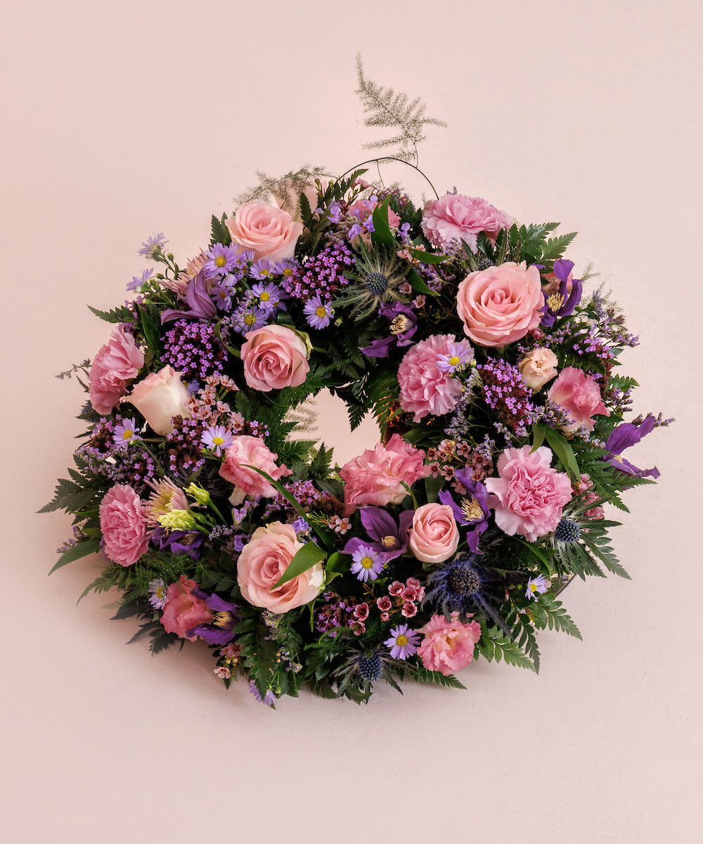 Pink & Purple Flower Funeral Wreath