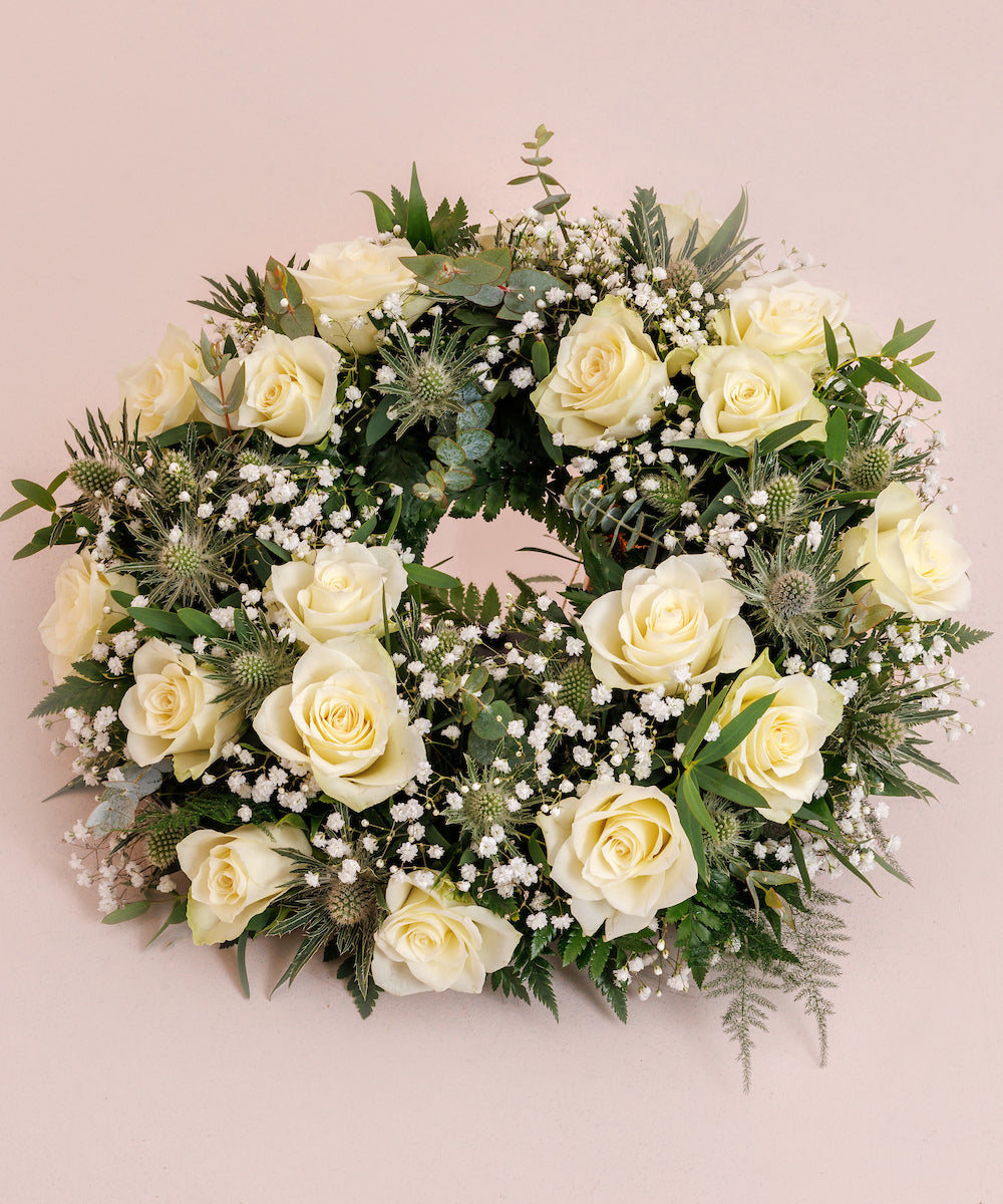 White Roses Funeral Wreath