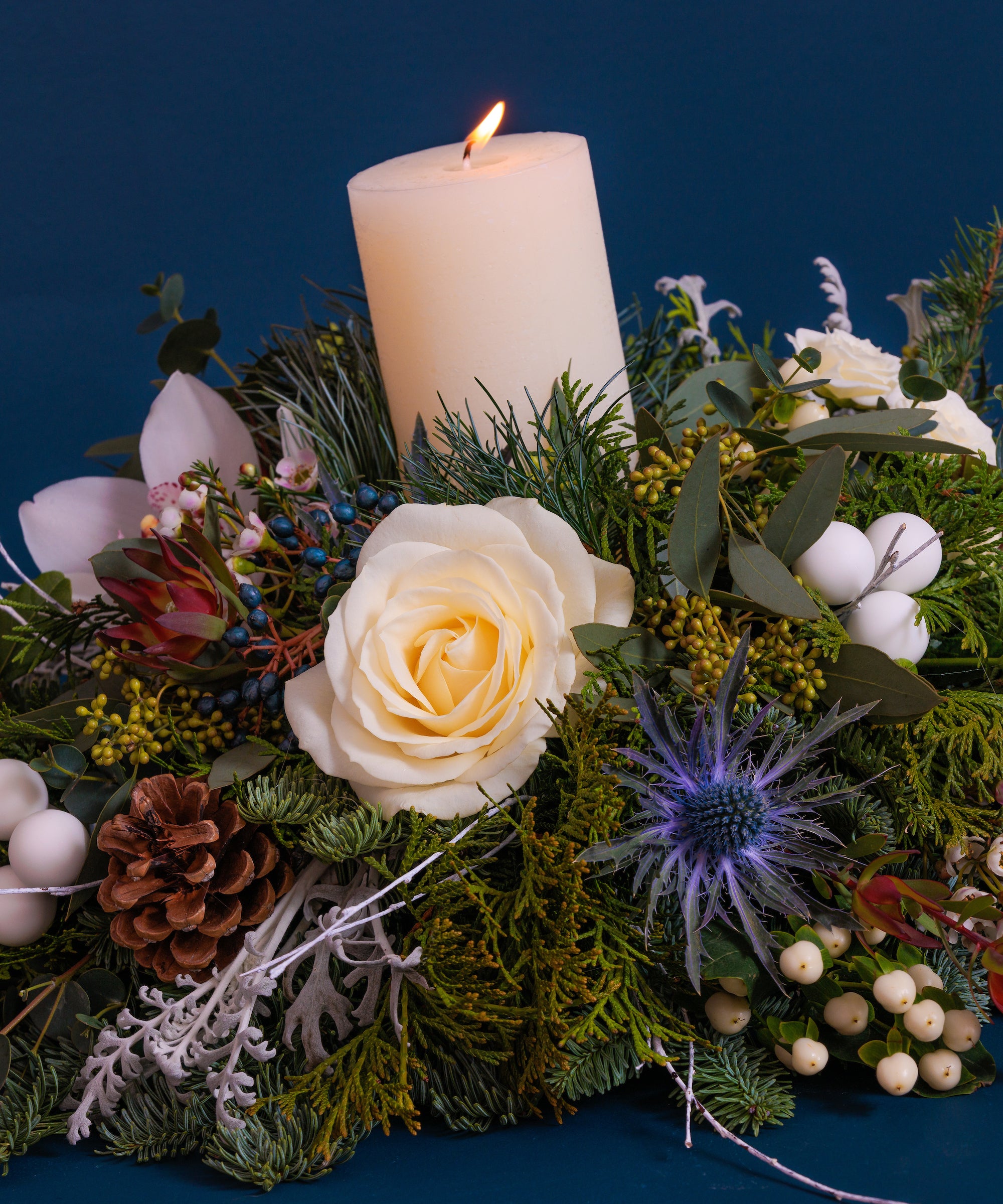 Christmas Breakfast Table Arrangement with Ivory Candle