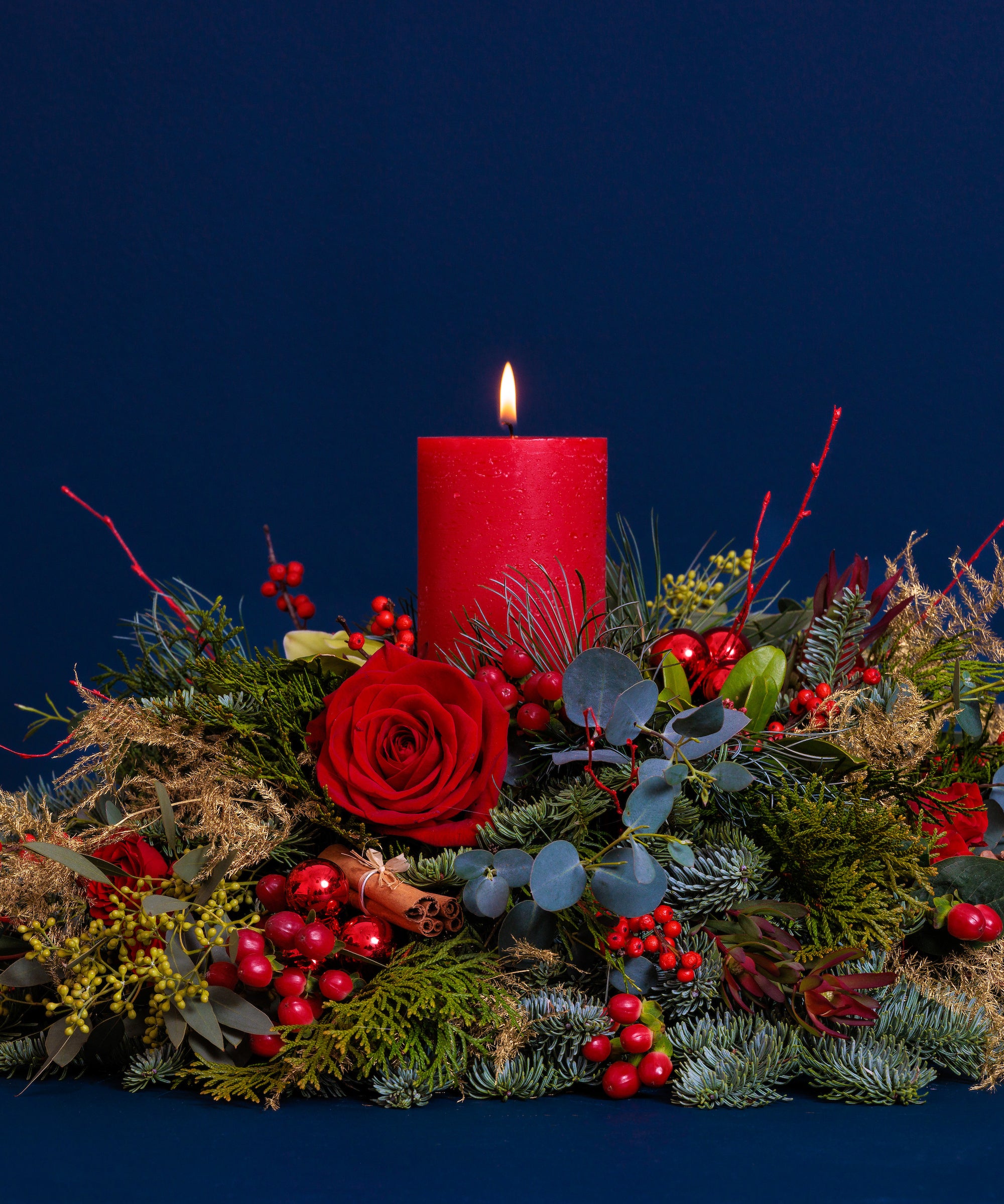 Christmas Breakfast Table Arrangement with Red Candle