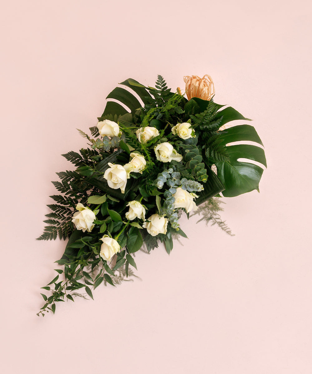 White Rose Funeral Arrangement | Lamber De Bie – Lamber De Bie Flowers
