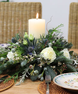 Christmas Breakfast Table Arrangement with Ivory Candle